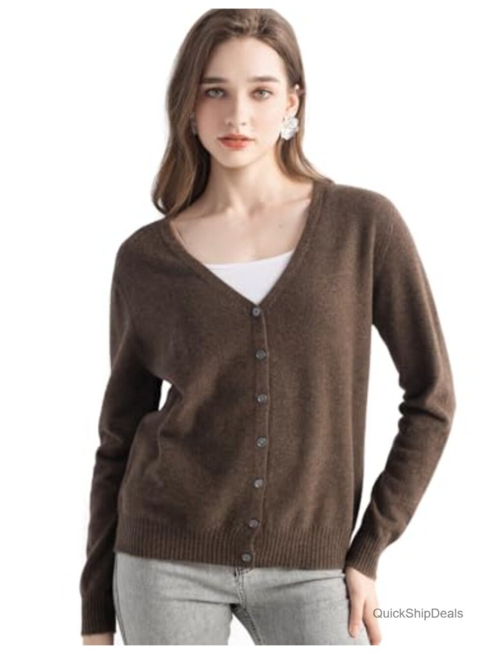 100% Pure Cashmere Cardigan V-Neck Long Sleeve Warm Knit Sweater